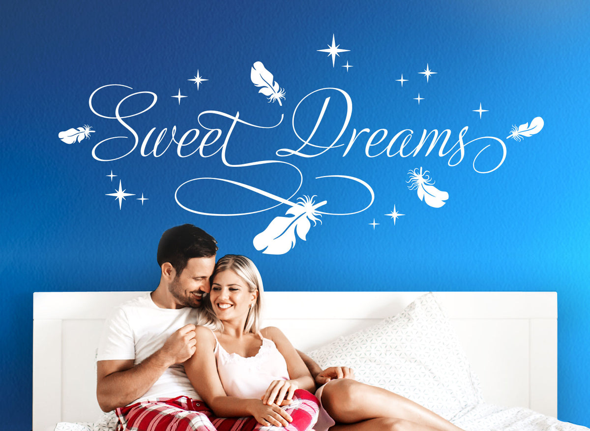 Grandora Wandtattoo "Sweet Dreams" Mit Sternen & Federn - 100x28cm Schwarz