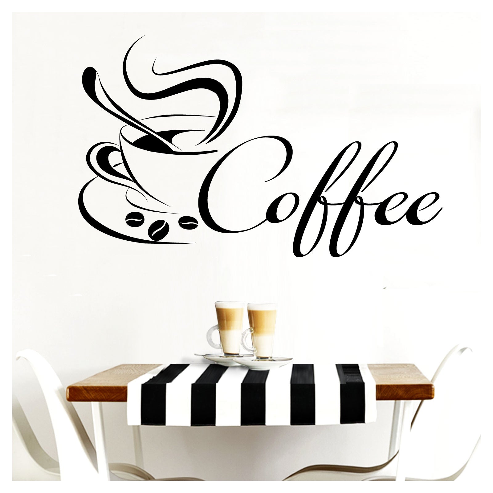 Wandtattoo Kaffee-Tasse – Schwarzer Wandaufkleber, 30x18 Cm, Für Café, Küche, Wohnzimmer