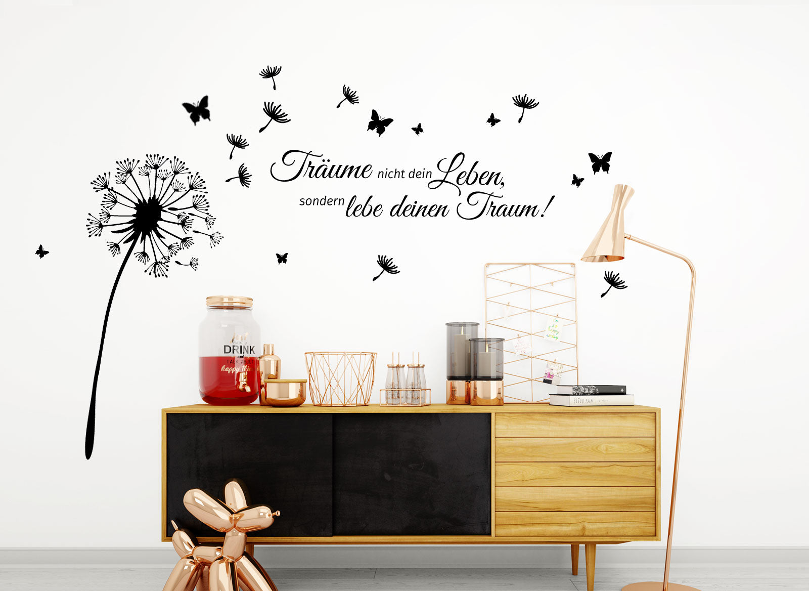 Pusteblume Wandtattoo Set – Schwarze Wandsticker Mit Zitaten Für Wohnzimmer & Schlafzimmer